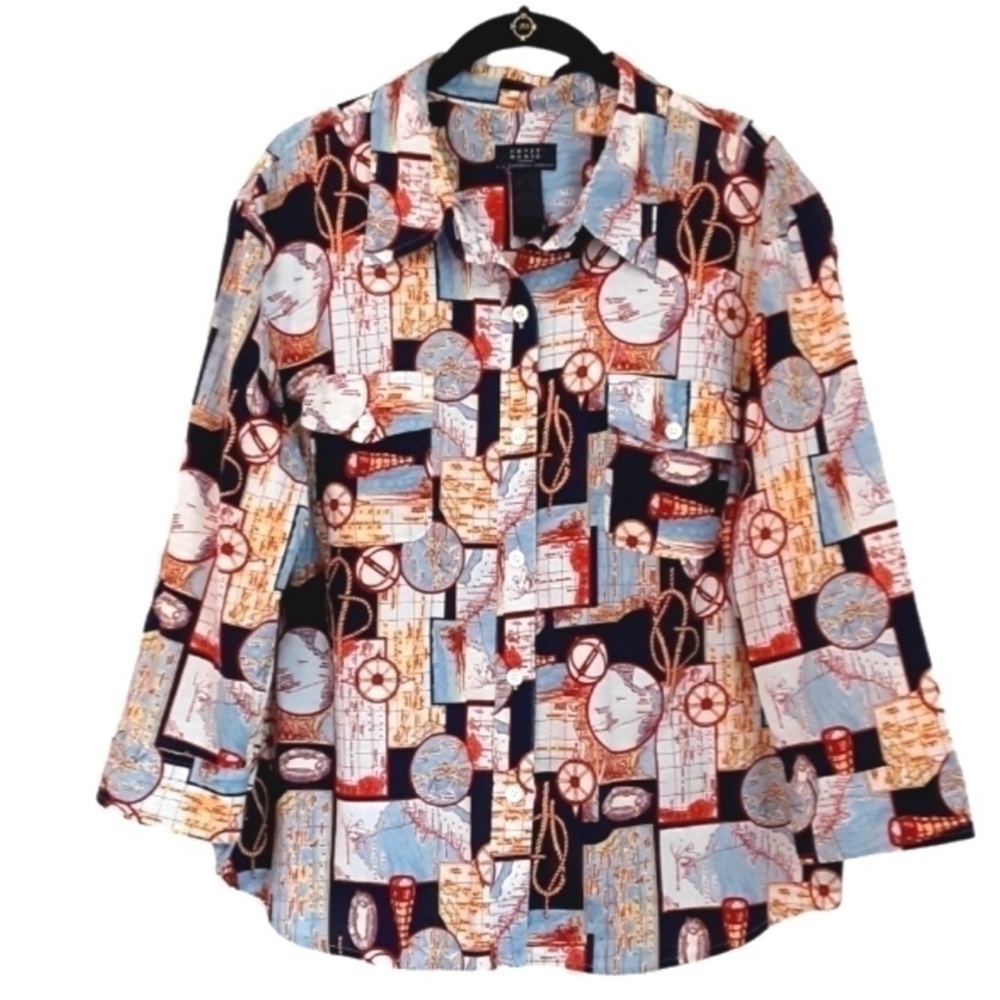 Crazy Horse Liz Claiborne Women's Size XL Nautical Novelty Button-Up Top